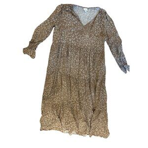 A New Day Womens M Brown & White Animal Print Long Sleeve Maxi Dress Peasant